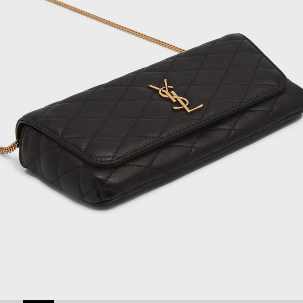 Yves Saint Laurent Black Quilted Clutch with Gold Chain